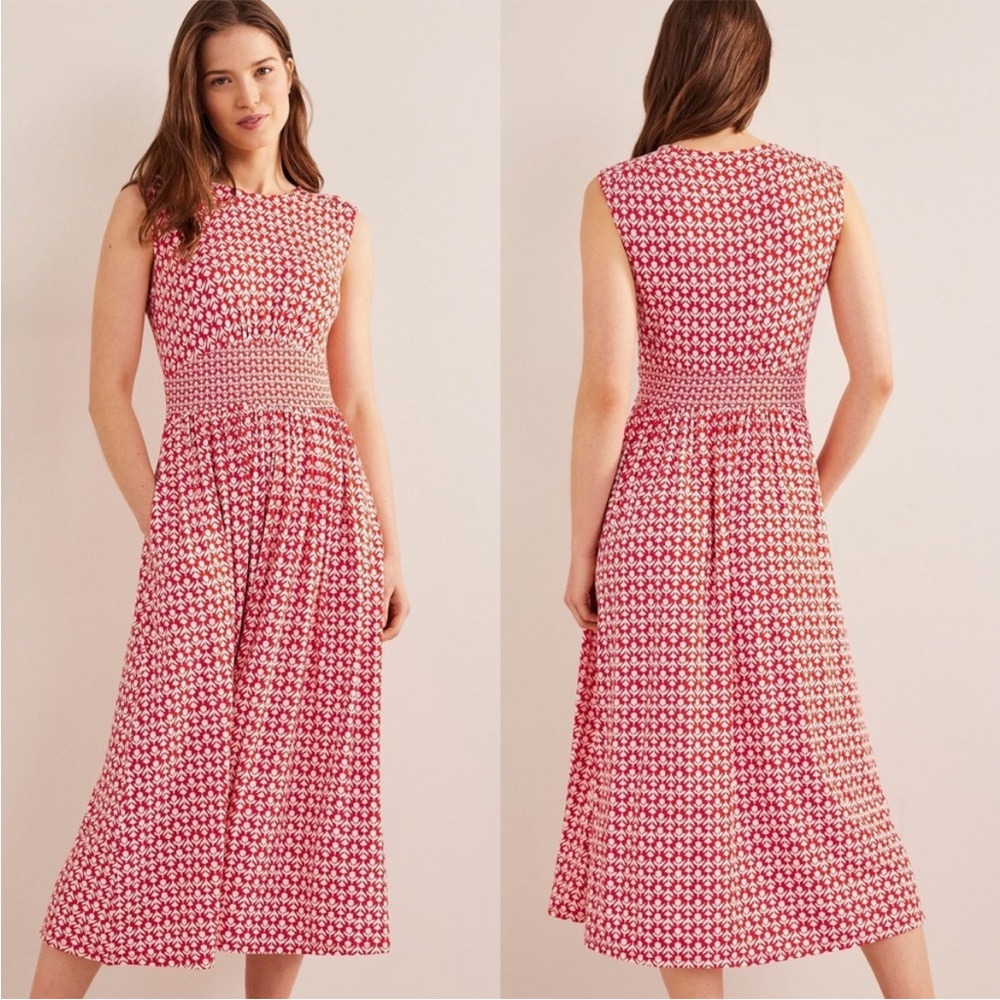 Boden Red and White Sleeveless Dress